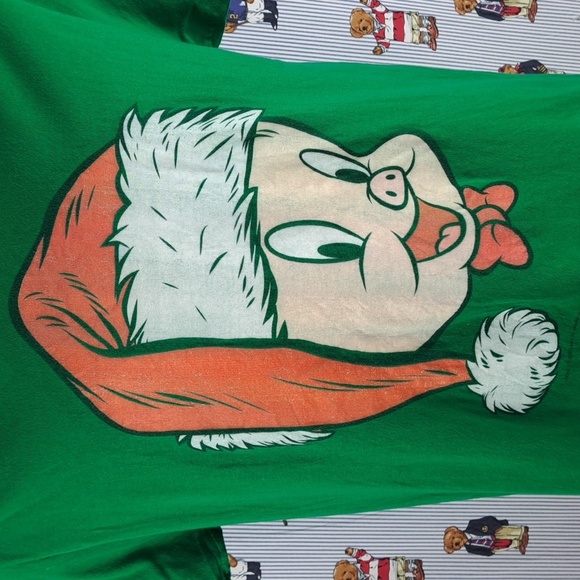 Warner Bros Porky Pig Santa Christmas holiday graphic XL green & red t-shirt - Picture 2 of 4